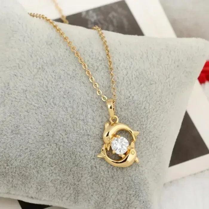 Luxury necklaces for women romantic couples jewelry crystal inlay gold color pisces dolphin pendant chain casual
