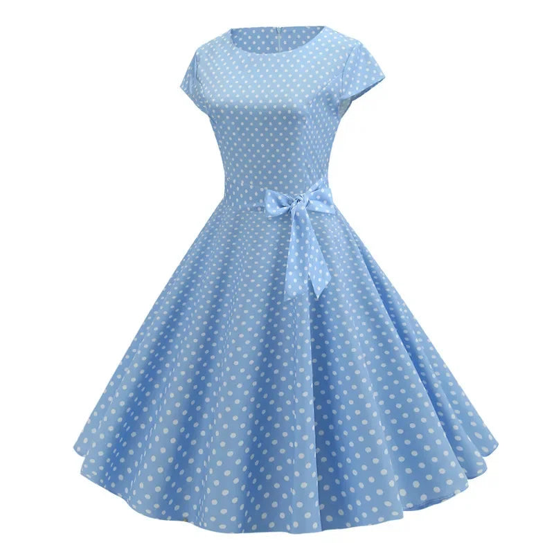 Women Summer Dresses Robe Vintage 50s 60s Big Swing Party Rockabilly Dress White Polka Dot Vestidos