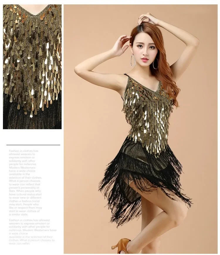Latin Dance Dress Sexy Fringe Women Dance Costumes New Fashion Sleeveless Sequin Dress Performance Clothing cheap