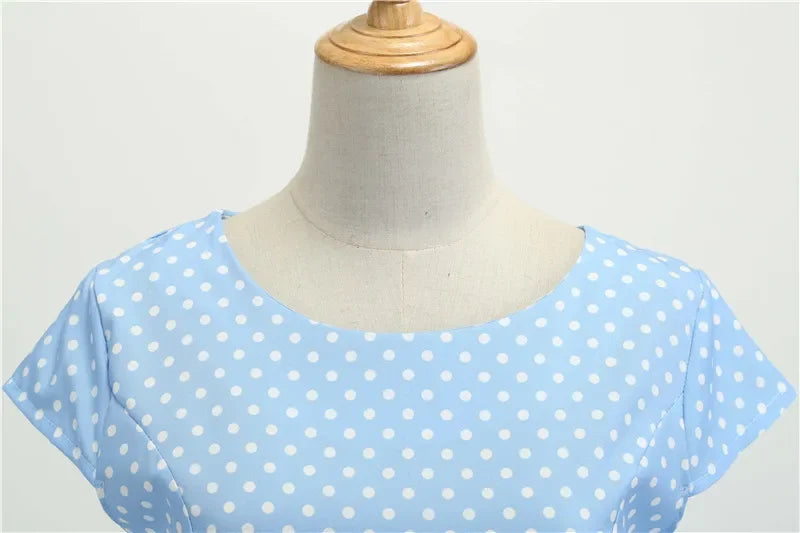 Women Summer Dresses Robe Vintage 50s 60s Big Swing Party Rockabilly Dress White Polka Dot Vestidos
