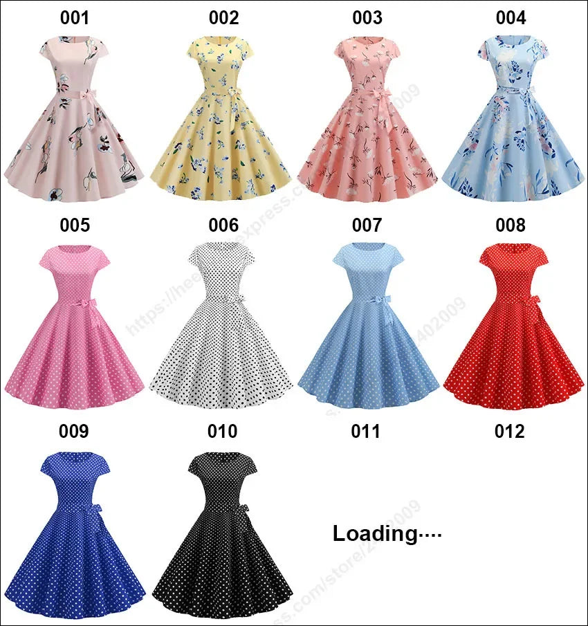 Women Summer Dresses Robe Vintage 50s 60s Big Swing Party Rockabilly Dress White Polka Dot Vestidos