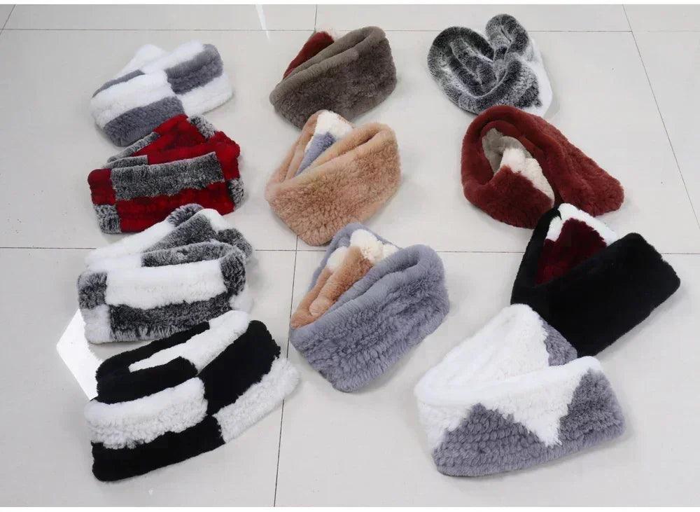 100% natural rabbit fur scarves long style women winter