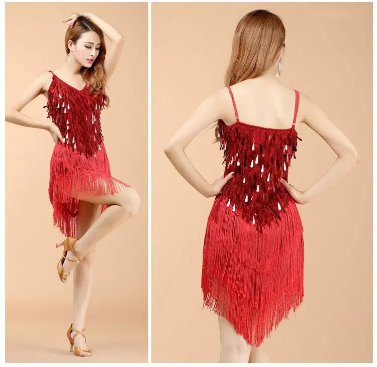 Latin Dance Dress Sexy Fringe Women Dance Costumes New Fashion Sleeveless Sequin Dress Performance Clothing cheap