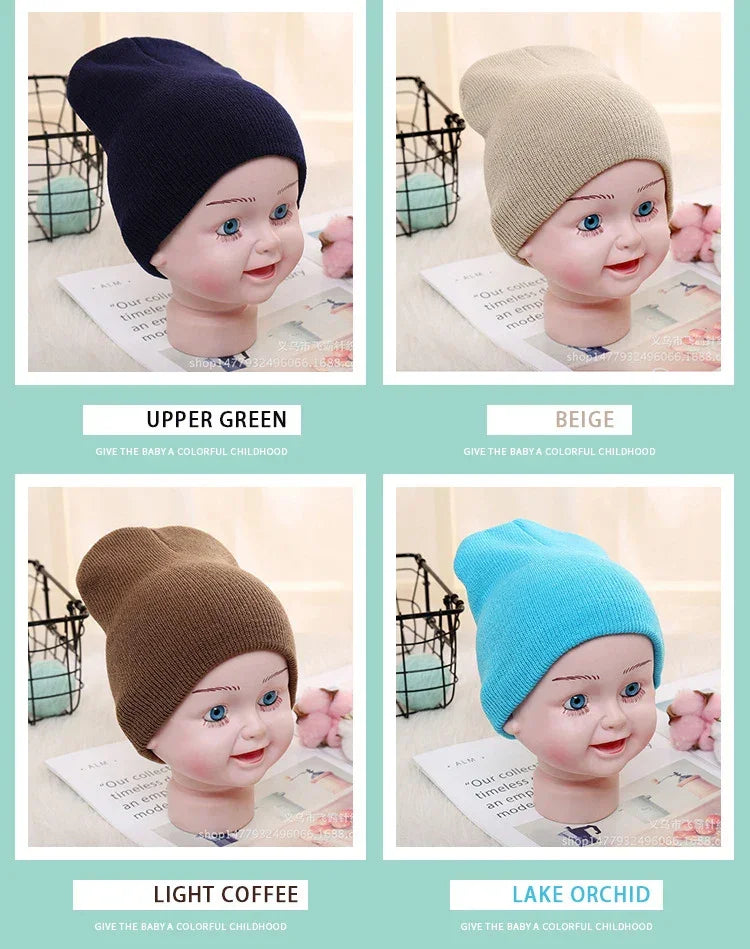 Solid Beanies Hat for Kids Baby Girls Boys Autumn Winter Caps Warm Soft Candy Knitted Bonnet Hats Skullies Toddler Children Cap