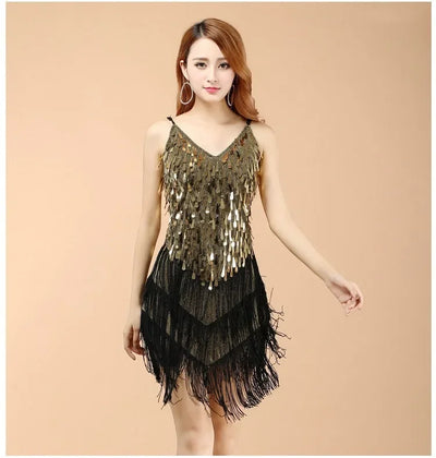 Latin Dance Dress Sexy Fringe Women Dance Costumes New Fashion Sleeveless Sequin Dress Performance Clothing cheap