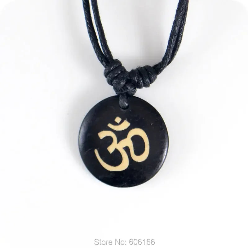 AUM OM Ohm Hindu Buddhist Hinduism Yoga India Bone Resin Carving Pendant Necklace Amulet Lucky Gift Tribal Fashion Jewelry