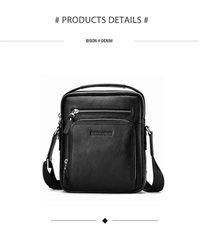 BISON DENIM Carbon Fiber Messenger Bag Men Casual Cowhide Leather Shoulder Crossbody Bag Gift Designer Handbags