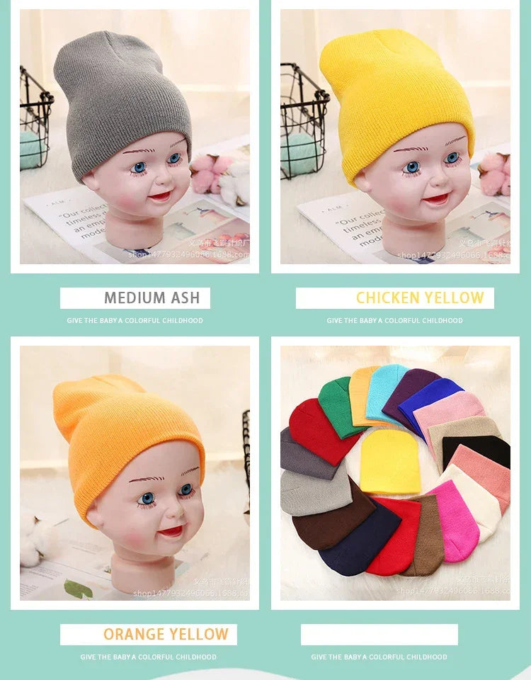 Solid Beanies Hat for Kids Baby Girls Boys Autumn Winter Caps Warm Soft Candy Knitted Bonnet Hats Skullies Toddler Children Cap