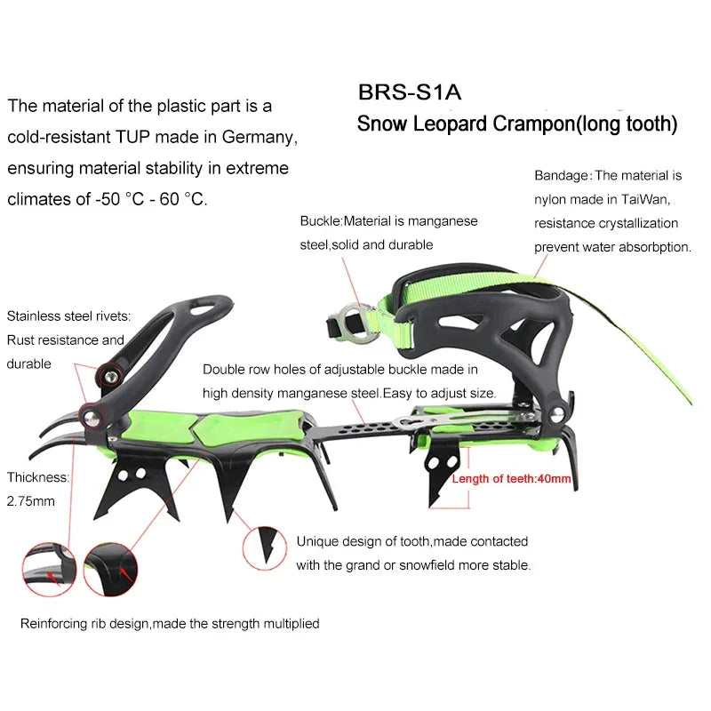 BRS 14 Teeth Claws Crampons Shoes Ice Crampons Snow Non slip Cover Ice Gripper Manganese Steel Outdoor Ski Ice Climbing