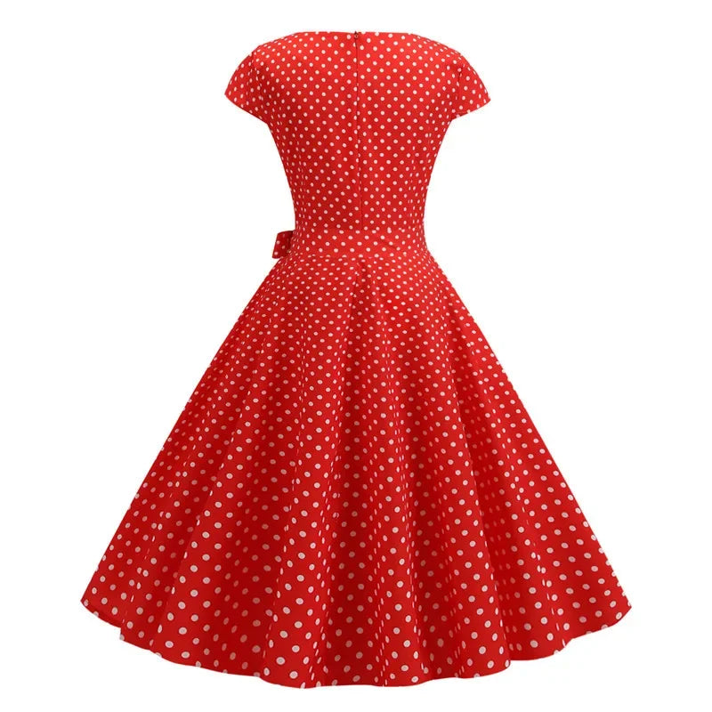 Women Summer Dresses Robe Vintage 50s 60s Big Swing Party Rockabilly Dress White Polka Dot Vestidos