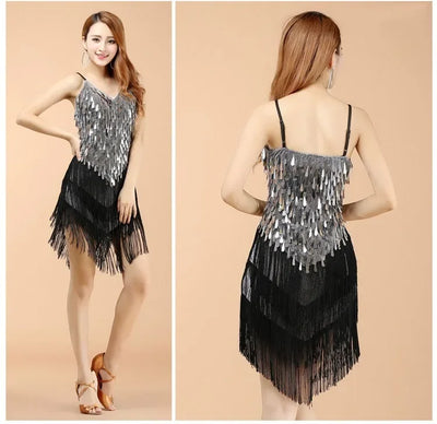 Latin Dance Dress Sexy Fringe Women Dance Costumes New Fashion Sleeveless Sequin Dress Performance Clothing cheap