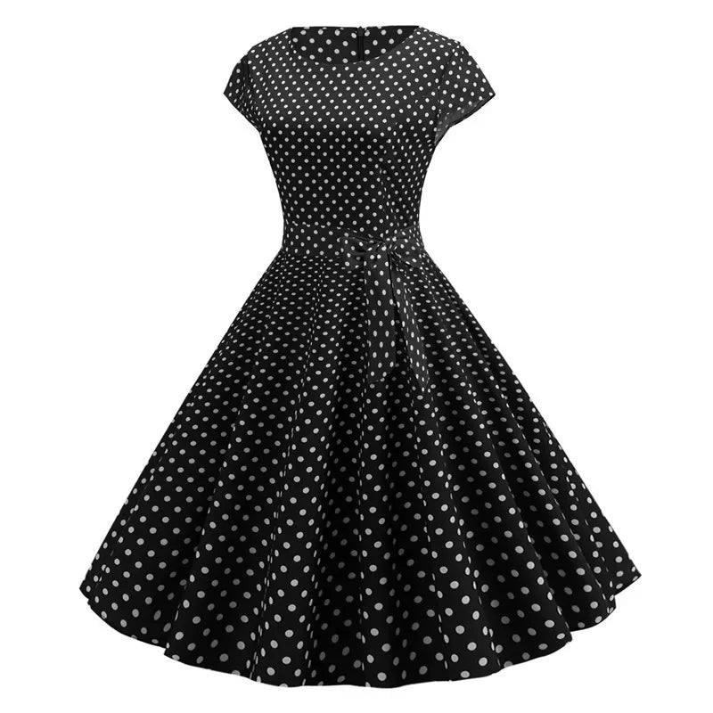 Women Summer Dresses Robe Vintage 50s 60s Big Swing Party Rockabilly Dress White Polka Dot Vestidos