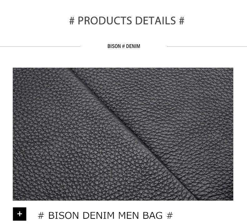 BISON DENIM Carbon Fiber Messenger Bag Men Casual Cowhide Leather Shoulder Crossbody Bag Gift Designer Handbags
