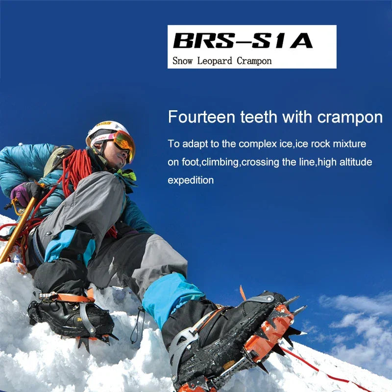 BRS 14 Teeth Claws Crampons Shoes Ice Crampons Snow Non slip Cover Ice Gripper Manganese Steel Outdoor Ski Ice Climbing
