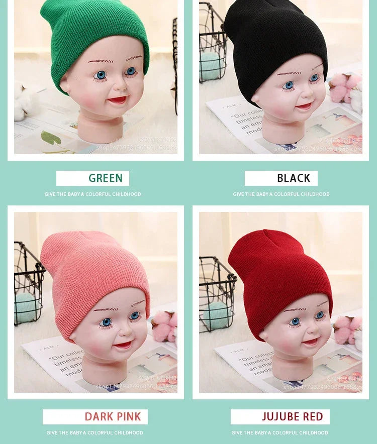 Solid Beanies Hat for Kids Baby Girls Boys Autumn Winter Caps Warm Soft Candy Knitted Bonnet Hats Skullies Toddler Children Cap