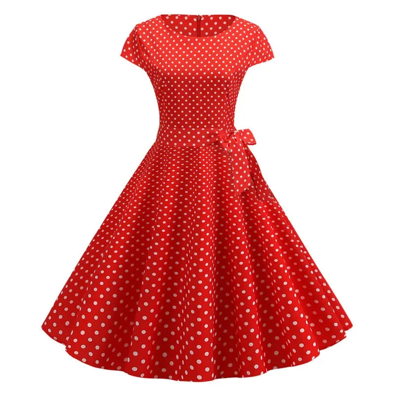 Women Summer Dresses Robe Vintage 50s 60s Big Swing Party Rockabilly Dress White Polka Dot Vestidos