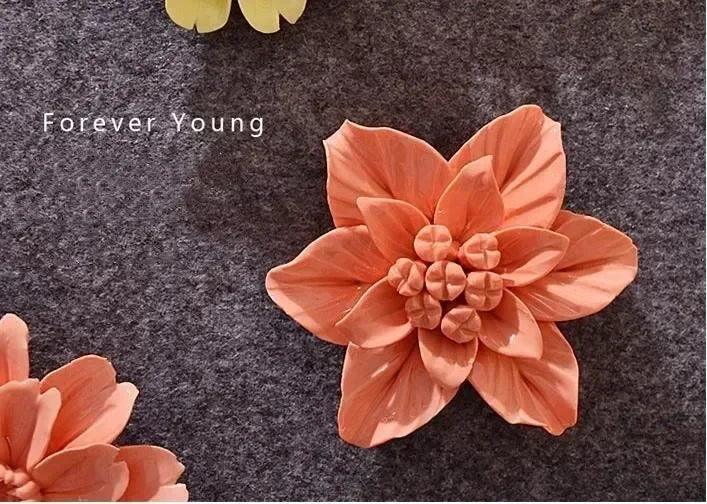 Home decor ceramic flower 3d wall decoration craft living room bedroom tv background hanging beauty flying pigs