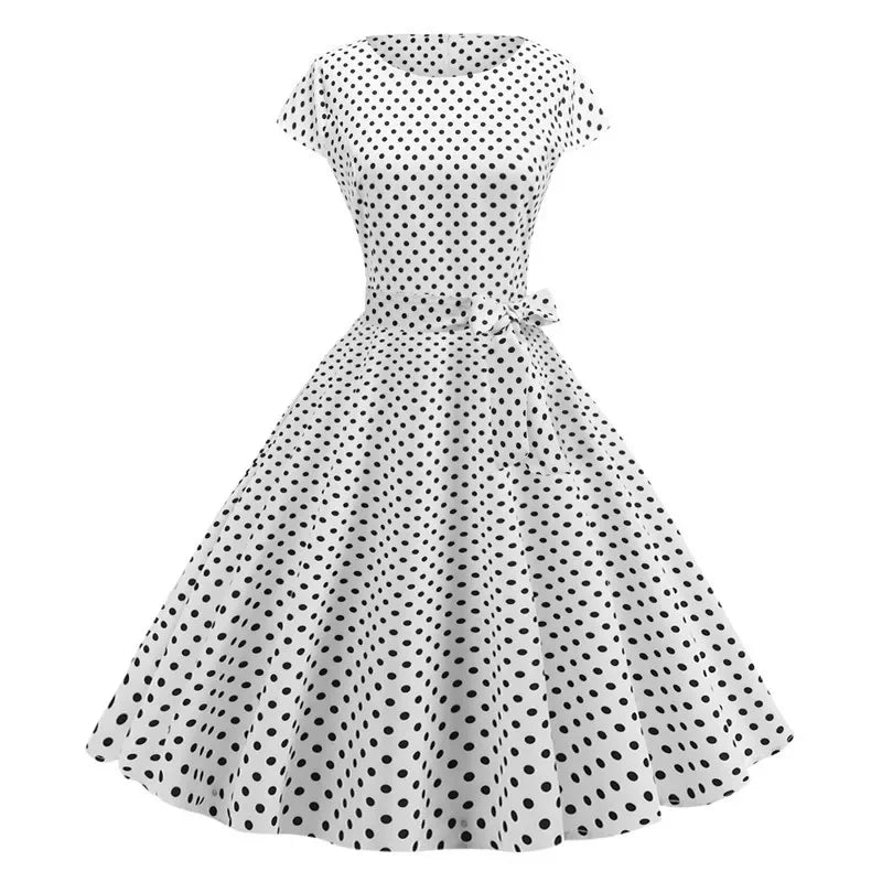 Women Summer Dresses Robe Vintage 50s 60s Big Swing Party Rockabilly Dress White Polka Dot Vestidos