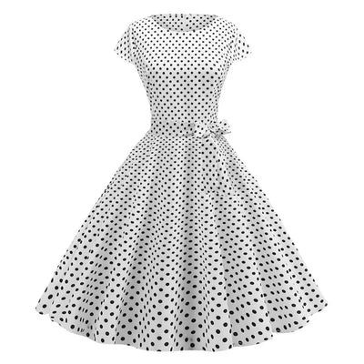Women Summer Dresses Robe Vintage 50s 60s Big Swing Party Rockabilly Dress White Polka Dot Vestidos