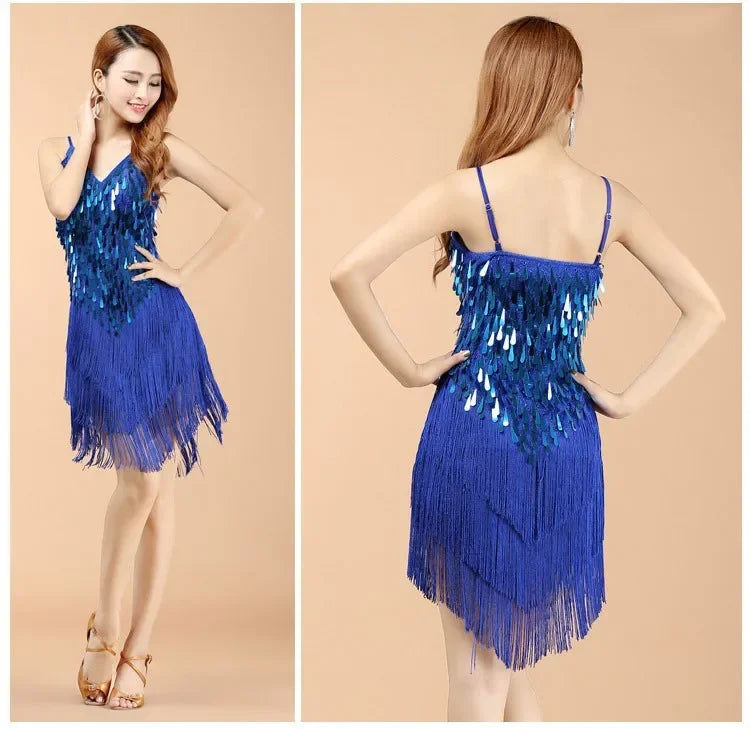 Latin Dance Dress Sexy Fringe Women Dance Costumes New Fashion Sleeveless Sequin Dress Performance Clothing cheap