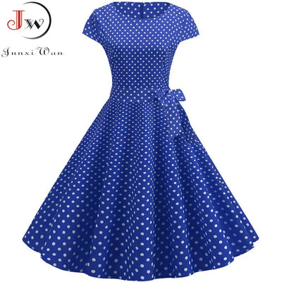 Women Summer Dresses Robe Vintage 50s 60s Big Swing Party Rockabilly Dress White Polka Dot Vestidos