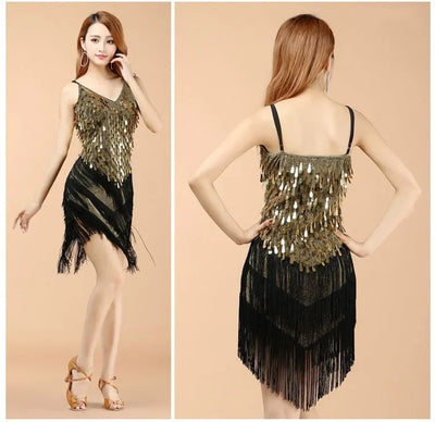 Latin Dance Dress Sexy Fringe Women Dance Costumes New Fashion Sleeveless Sequin Dress Performance Clothing cheap