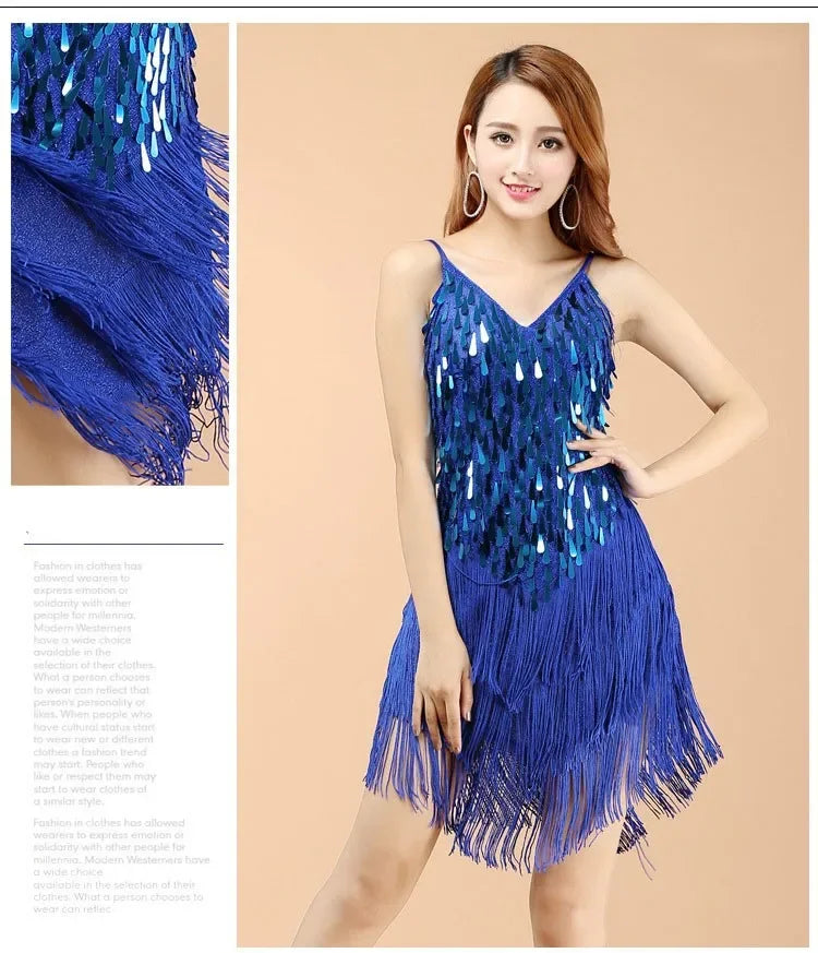 Latin Dance Dress Sexy Fringe Women Dance Costumes New Fashion Sleeveless Sequin Dress Performance Clothing cheap