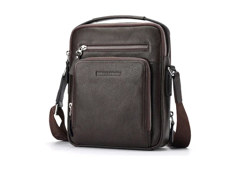 BISON DENIM Carbon Fiber Messenger Bag Men Casual Cowhide Leather Shoulder Crossbody Bag Gift Designer Handbags