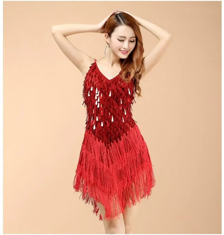 Latin Dance Dress Sexy Fringe Women Dance Costumes New Fashion Sleeveless Sequin Dress Performance Clothing cheap