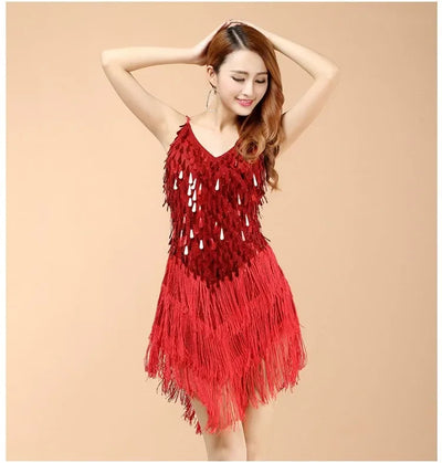 Latin Dance Dress Sexy Fringe Women Dance Costumes New Fashion Sleeveless Sequin Dress Performance Clothing cheap