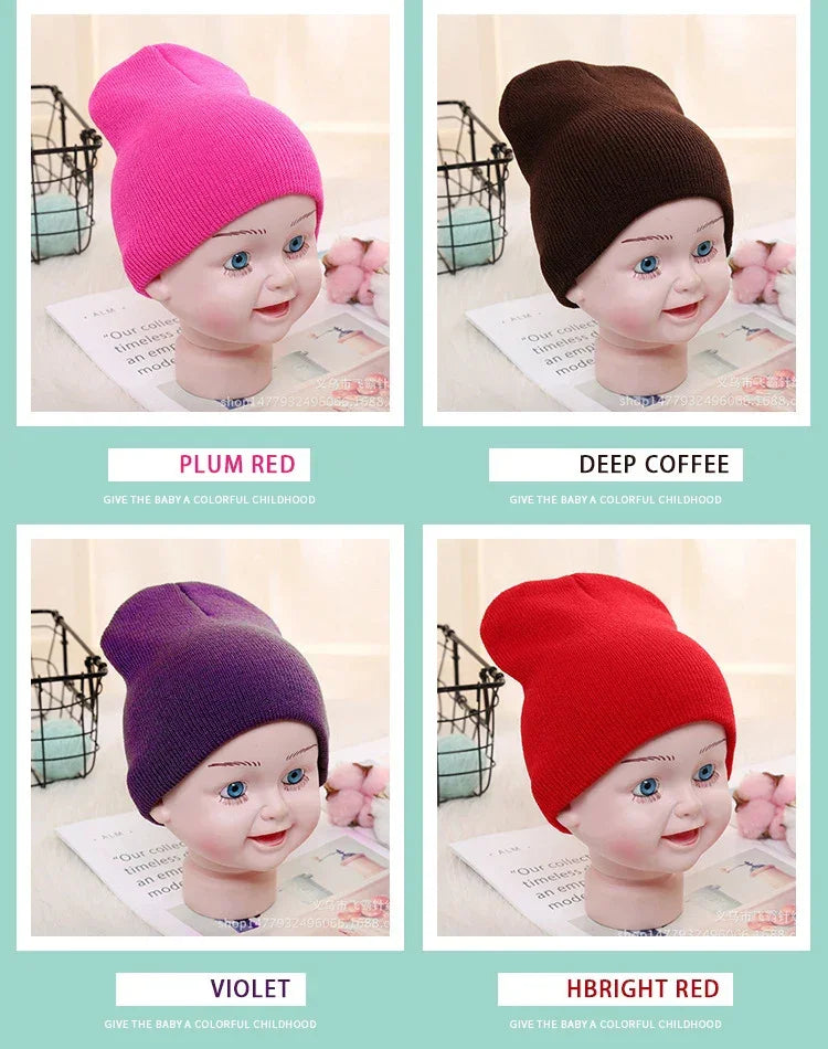 Solid Beanies Hat for Kids Baby Girls Boys Autumn Winter Caps Warm Soft Candy Knitted Bonnet Hats Skullies Toddler Children Cap