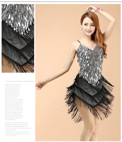 Latin Dance Dress Sexy Fringe Women Dance Costumes New Fashion Sleeveless Sequin Dress Performance Clothing cheap
