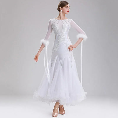 White Ballroom Dance Competition Dresses Women's Performance Waltz Party Clothes National Standard Modern DanceWear Costumes