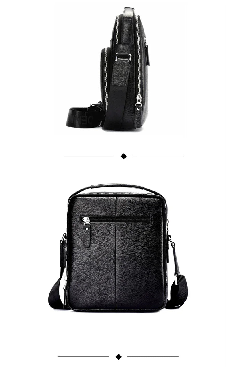 BISON DENIM Carbon Fiber Messenger Bag Men Casual Cowhide Leather Shoulder Crossbody Bag Gift Designer Handbags