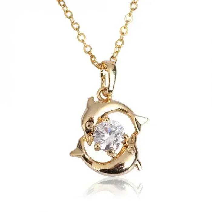 Luxury necklaces for women romantic couples jewelry crystal inlay gold color pisces dolphin pendant chain casual
