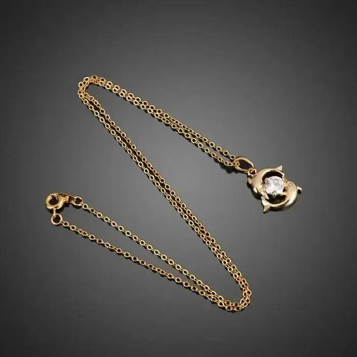Luxury necklaces for women romantic couples jewelry crystal inlay gold color pisces dolphin pendant chain casual