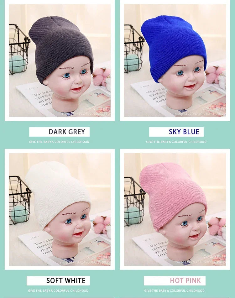Solid Beanies Hat for Kids Baby Girls Boys Autumn Winter Caps Warm Soft Candy Knitted Bonnet Hats Skullies Toddler Children Cap