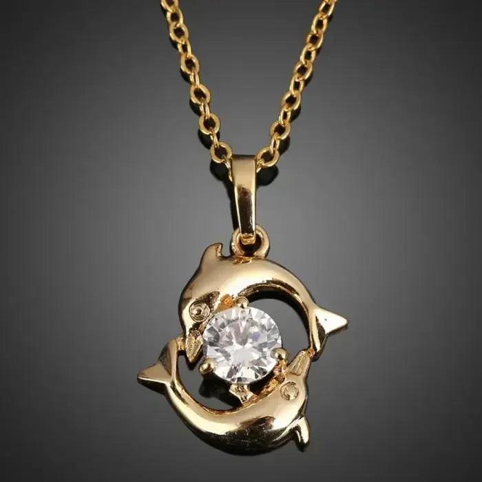 Luxury necklaces for women romantic couples jewelry crystal inlay gold color pisces dolphin pendant chain casual