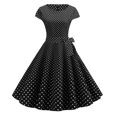 Women Summer Dresses Robe Vintage 50s 60s Big Swing Party Rockabilly Dress White Polka Dot Vestidos