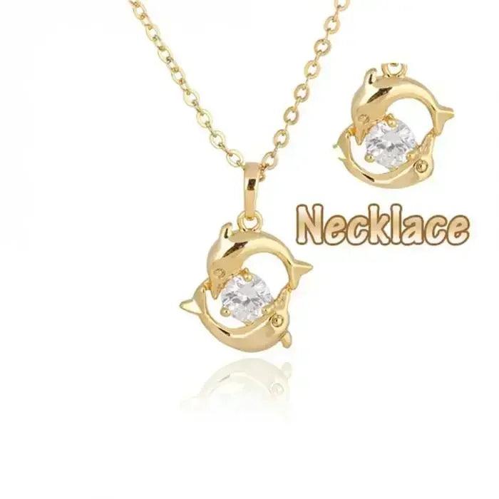 Luxury necklaces for women romantic couples jewelry crystal inlay gold color pisces dolphin pendant chain casual