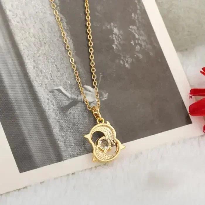 Luxury necklaces for women romantic couples jewelry crystal inlay gold color pisces dolphin pendant chain casual