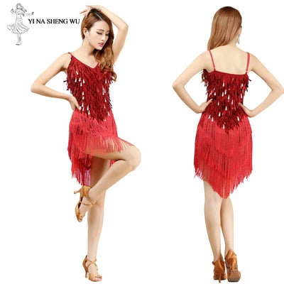 Latin Dance Dress Sexy Fringe Women Dance Costumes New Fashion Sleeveless Sequin Dress Performance Clothing cheap