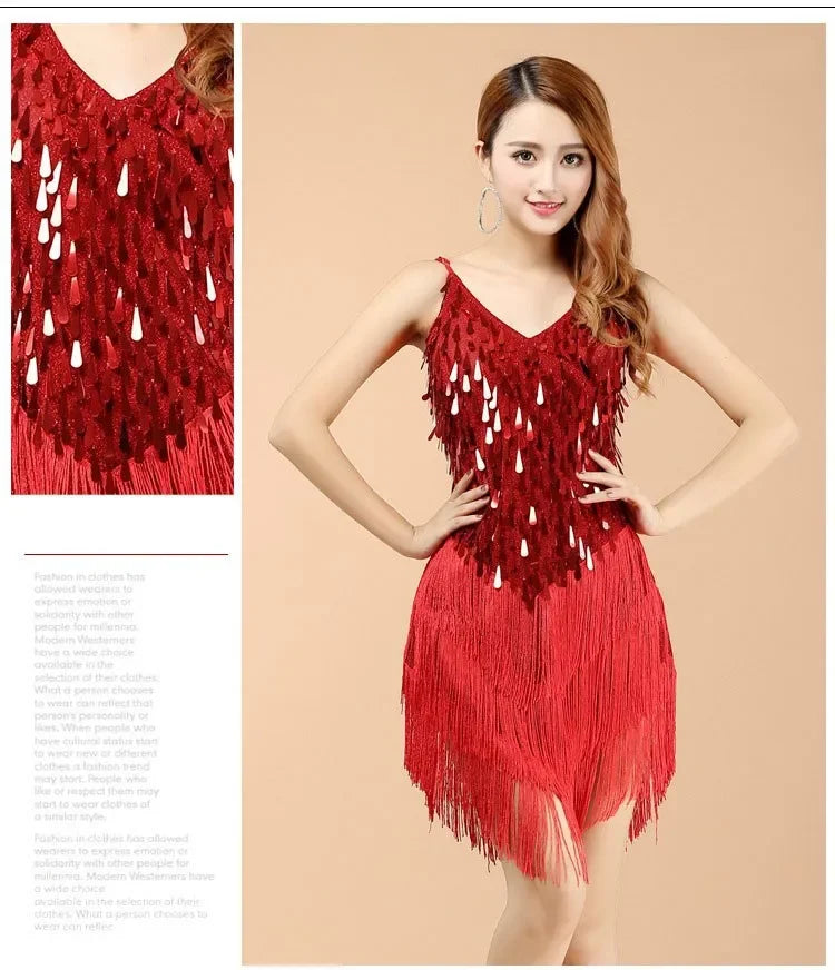 Latin Dance Dress Sexy Fringe Women Dance Costumes New Fashion Sleeveless Sequin Dress Performance Clothing cheap