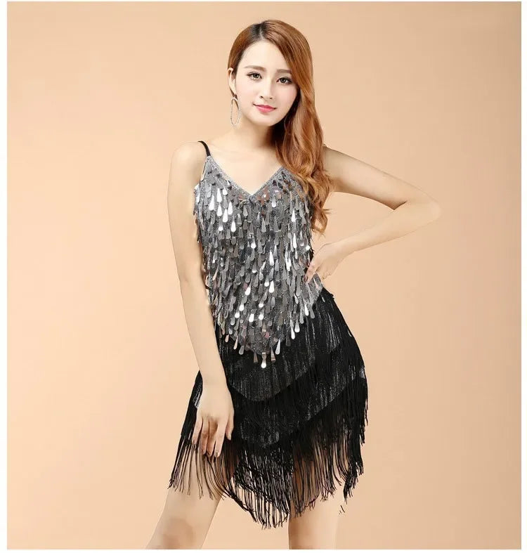 Latin Dance Dress Sexy Fringe Women Dance Costumes New Fashion Sleeveless Sequin Dress Performance Clothing cheap
