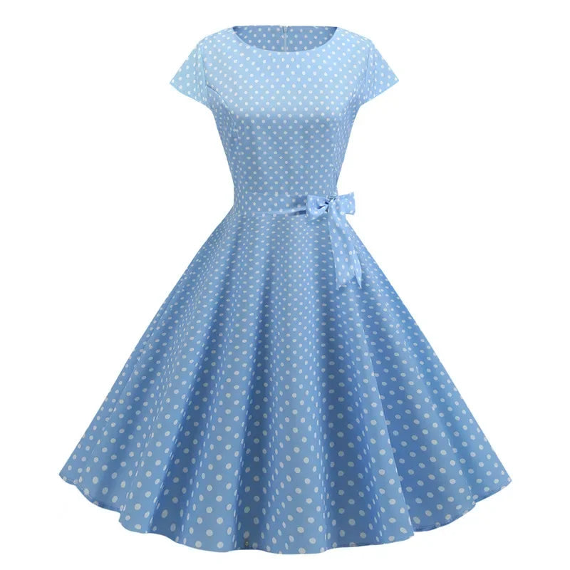 Women Summer Dresses Robe Vintage 50s 60s Big Swing Party Rockabilly Dress White Polka Dot Vestidos