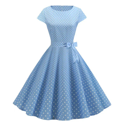Women Summer Dresses Robe Vintage 50s 60s Big Swing Party Rockabilly Dress White Polka Dot Vestidos