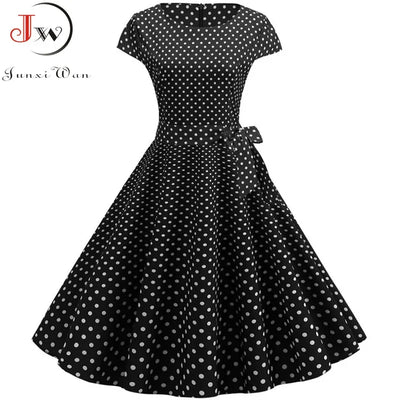 Women Summer Dresses Robe Vintage 50s 60s Big Swing Party Rockabilly Dress White Polka Dot Vestidos