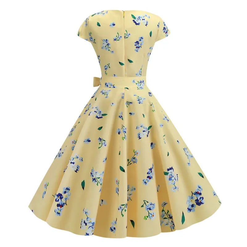 Women Summer Dresses Robe Vintage 50s 60s Big Swing Party Rockabilly Dress White Polka Dot Vestidos