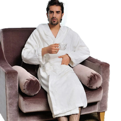 Hooded Bathrobe Men 100% Cotton Long Terry Towel Big and Tall Towel Bathrobe Male Terry Cloth Bath Robe Sleeping Dressing Gown