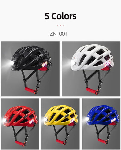ROCKBROS Bicycle Helmets Ultralight Cycling Helmet Mountain Road Bike Helmet With Glowing Headlight Warning Light Safety Cap